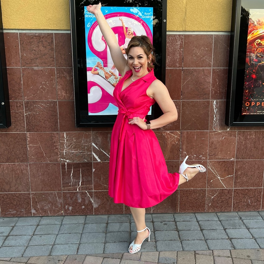 Hot pink retro style midi dress